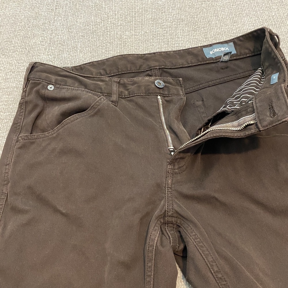 Bonobos Pants Mens 33x34 Brown Corduroy Slim Fit 5 Pocket Stretch Straight Leg